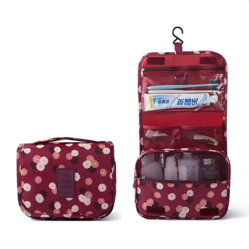 Folding Travel Cosmetic Storage Makeup Bag Hanging Toiletry Organiser in Wine Flowers