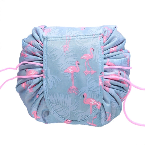 Scrunch up makeup bag in grey flamingo