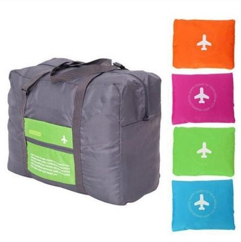Foldable duffle bag for travel in orange, pink, green and blue colours