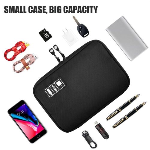 Black cable organiser showing items that can be kept inside