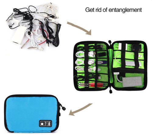 Messy and entangled cords displayed neatly inside the cable organiser