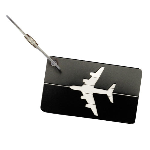 Black Aluminum Luggage Tag with Airplane cutout