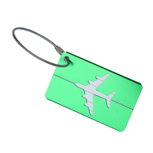 Green Aluminum Luggage Tag with Airplane cutout