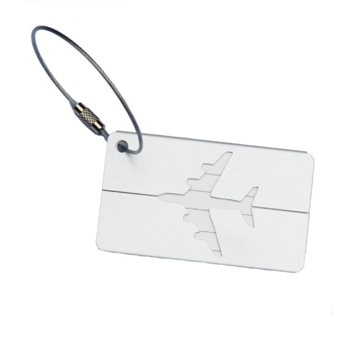 White Aluminum Luggage Tag with Airplane cutout