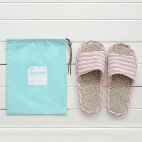 Light blue travel pouch with shoes