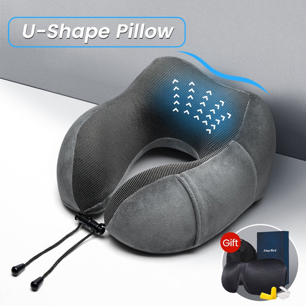 Luxury U-Shaped Memory Foam Travel Neck Pillow Cushion - I Love 2 Travel