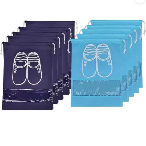 Navy blue and light blue sets of shoe drawstring pouches
