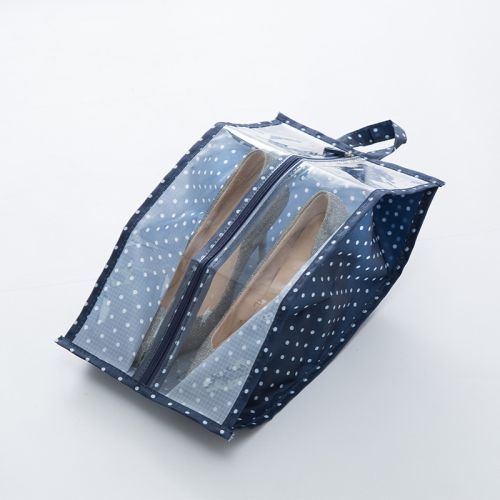 Shoe Pouch in navy blue with white dots