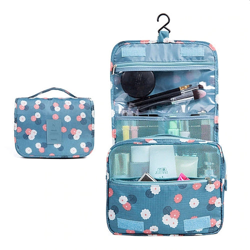 Folding Travel Cosmetic Storage Makeup Bag Hanging Toiletry Organiser in Mint Flowers