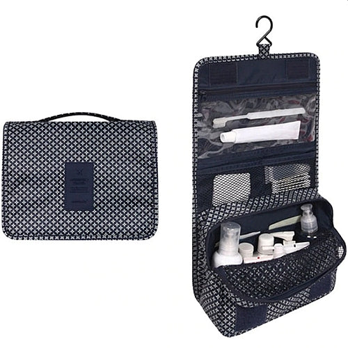 Folding Travel Cosmetic Storage Makeup Bag Hanging Toiletry Organiser in Navy blue stars