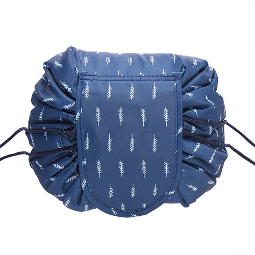 Scrunch up makeup bag in blue feather