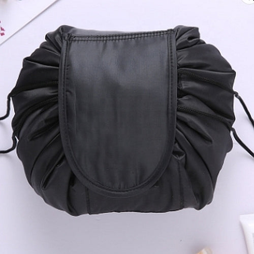 Black design of the scrunch up makeup bag