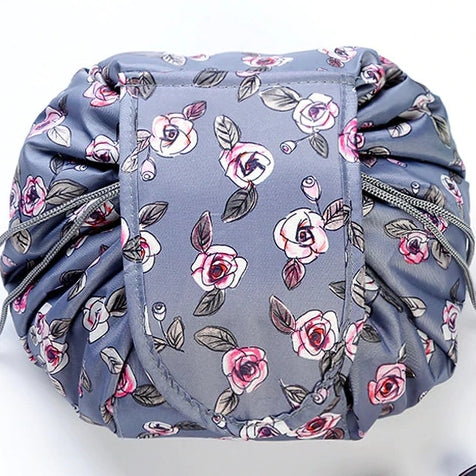Scrunch up makeup bag in steel rose