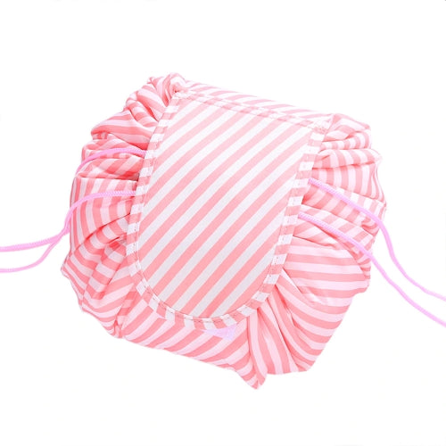 Scrunch up makeup bag in pink and white stripes