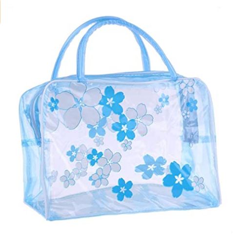 Blue Floral Clear Makeup Bag - I Love 2 Travel