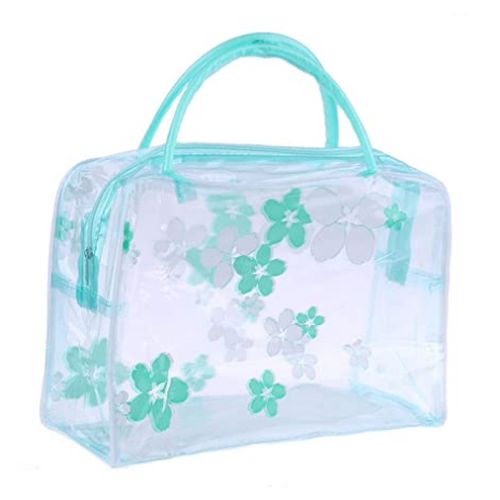 Green Floral Clear Makeup Bag - I Love 2 Travel