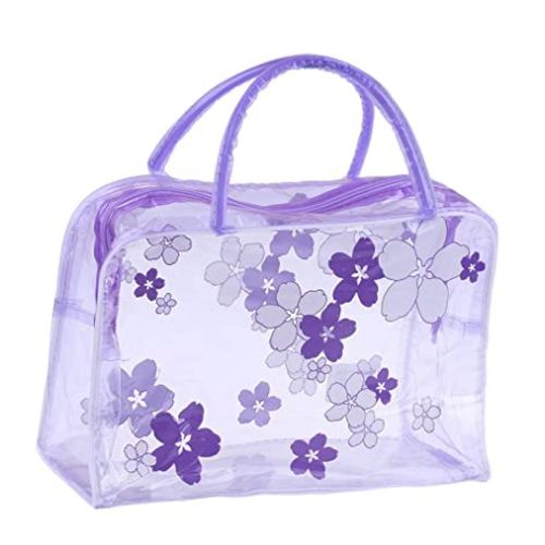 Purple Floral Clear Makeup Bag - I Love 2 Travel
