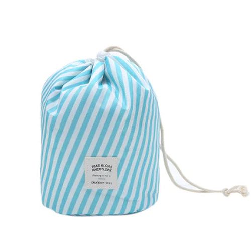 Barrel Cosmetic Makeup Bag in Blue Stripes